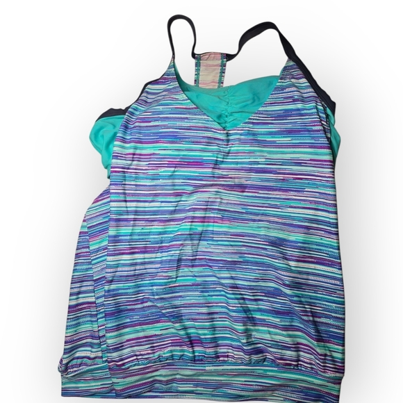 Free Country Teal and Navy Swim Tank Top - Picture 1 of 3
